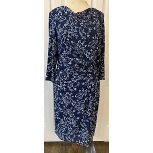 Lauren Ralph Lauren NWT Dress Sz 6 Blue Floral Jersey Knit Knotted Waist Career